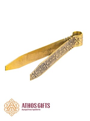 Bronze tongs with a carved handle for charcoal and frankincense