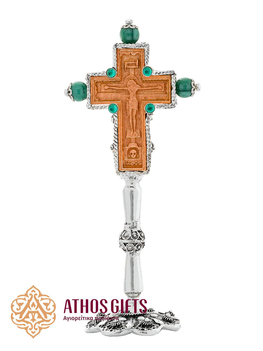 Double-sided table cross 15 cm, Rhinestone color: Green