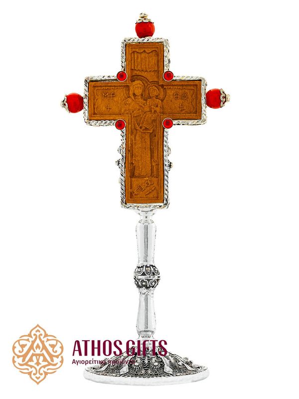 Double-sided ceramic desk cross in a metal frame, 17 cm.