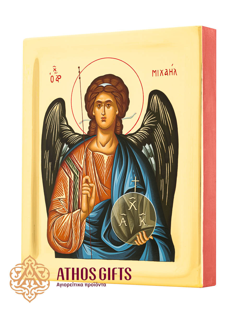An icon of Archangel Michael, made on natural linden wood using the Byzantine gilding technique.