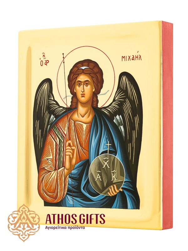 An icon of Archangel Michael, made on natural linden wood using the Byzantine gilding technique.