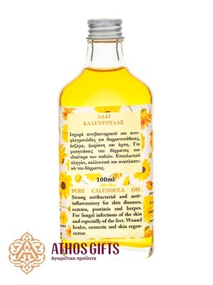 Natural calendula oil used in the treatment of herpes, eczema, and psoriasis.