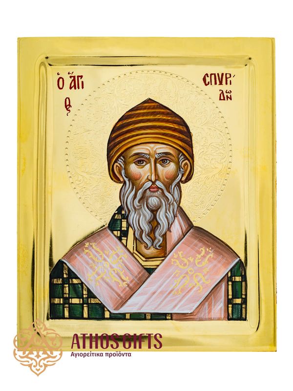 Icon of Saint Spyridon made on natural linden wood