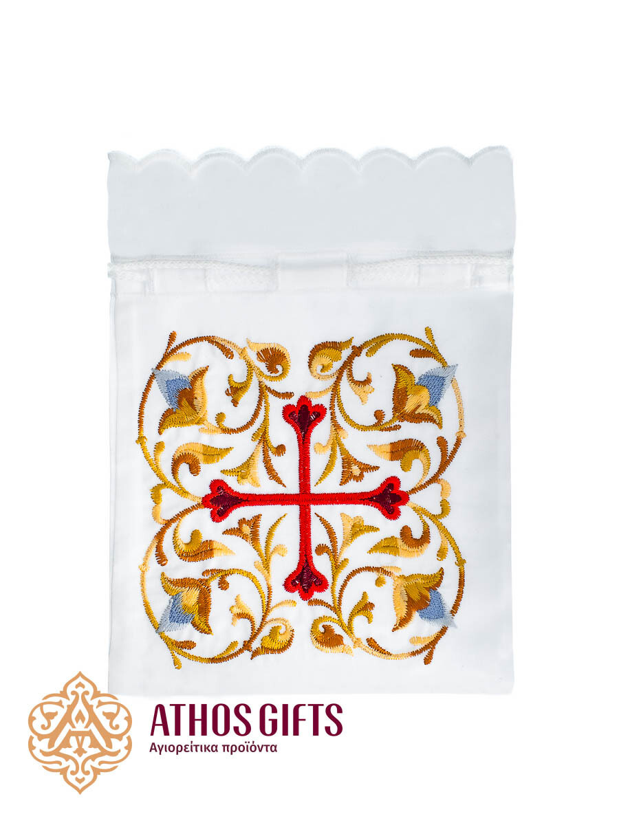 Square pouch with embroidery for antidoron, prosphora, and artos.