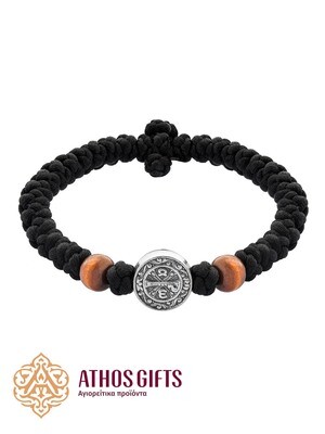 Prayer rope bracelet with two wooden bead inserts and a metal insert