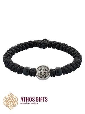 Prayer rope bracelet with black beads and a metal insert