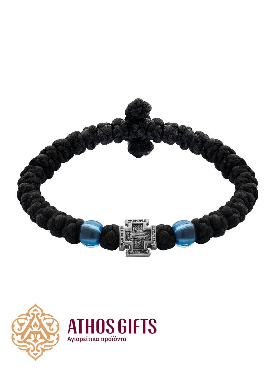 Woven bracelet “Mother of God Athonitissa” with blue beads