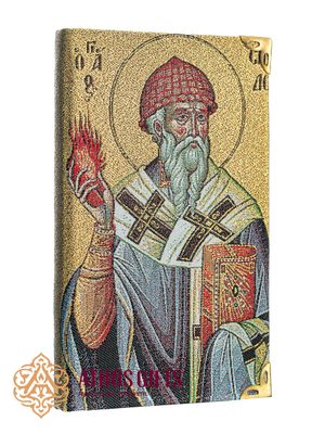 Ruled notebook with a fabric cover featuring an image of Saint Spyridon