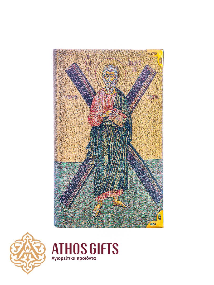 Ruled notebook with a fabric cover featuring an image of Saint Andrew the First-Called