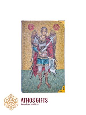 Ruled notebook with a fabric cover featuring an image of Saint Archangel Michael