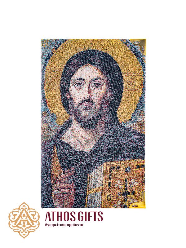 Ruled notebook with a fabric cover featuring an image of Jesus Christ Pantocrator