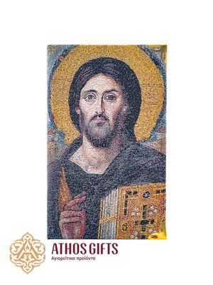 Carnet cu linii, cu copertă din material textil și imaginea lui Iisus Hristos Pantocrator