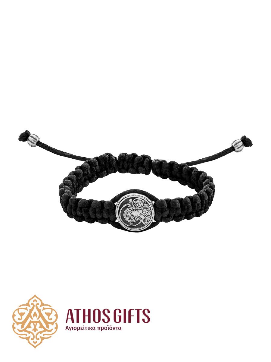 Woven bracelet with a metal icon of the Mother of God “Joy and Consolation”