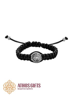 Woven bracelet with a metal icon of the Mother of God “Joy and Consolation”