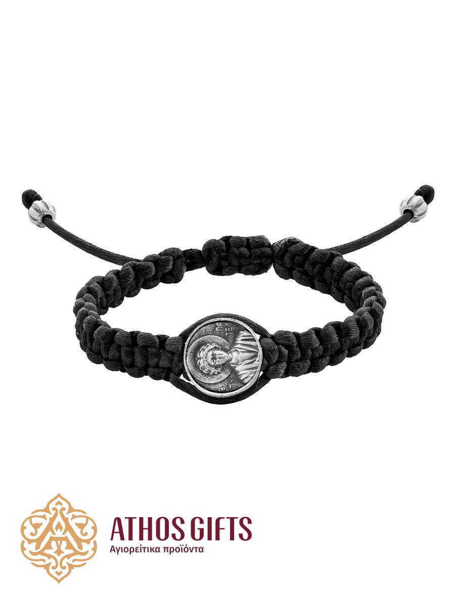 Woven bracelet with a metal icon of Saint Panteleimon