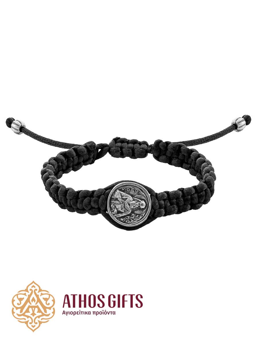 Woven bracelet with a metal icon of Saint Nectarios