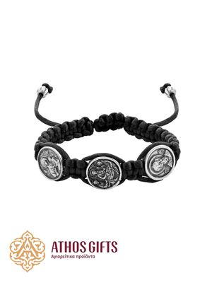 Woven bracelet with metal images: The Most Holy Mother of God with the Infant Jesus, the Holy Trinity, Saint Nicholas
