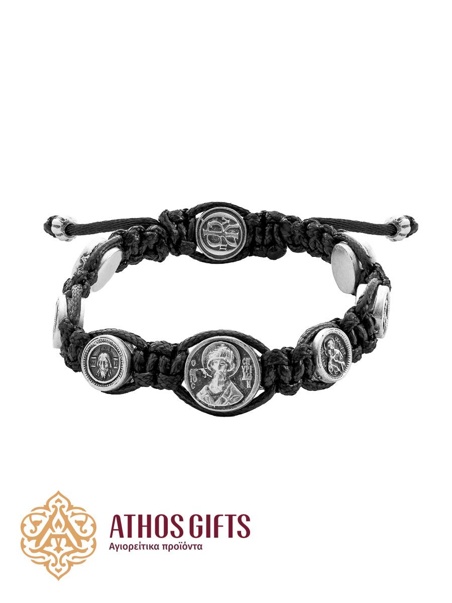 Woven bracelet with embossed metal images