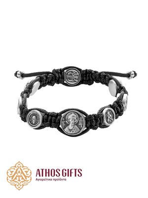 Woven bracelet with embossed metal images