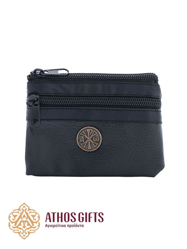 Black men's coin wallet with two coin compartments.