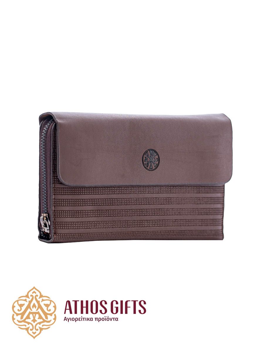 Men’s wallet with a Christogram, featuring compartments for banknotes, coins, and plastic cards.