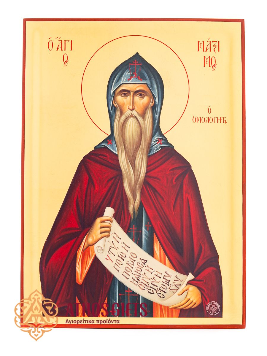 Icon of Maximus the Confessor, handmade on natural wood, with 22-karat gold leaf coating