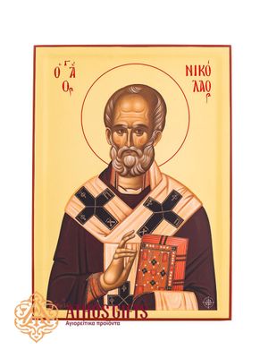 Икона святого Николая выполнена вручную из натуральной древесины, с покрытием из 22-каратного сусального золота