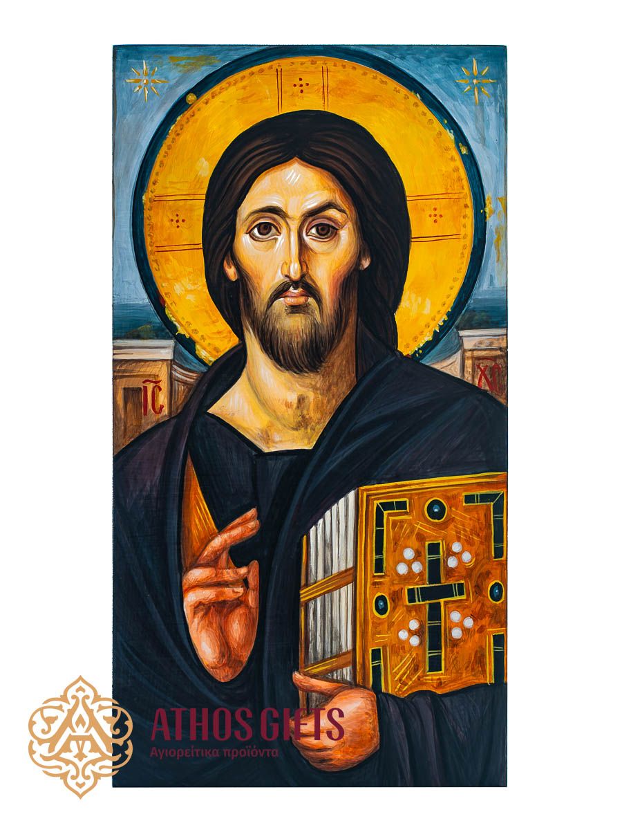 Icon of Jesus Christ Pantocrator of Sinai, made on natural linden wood.