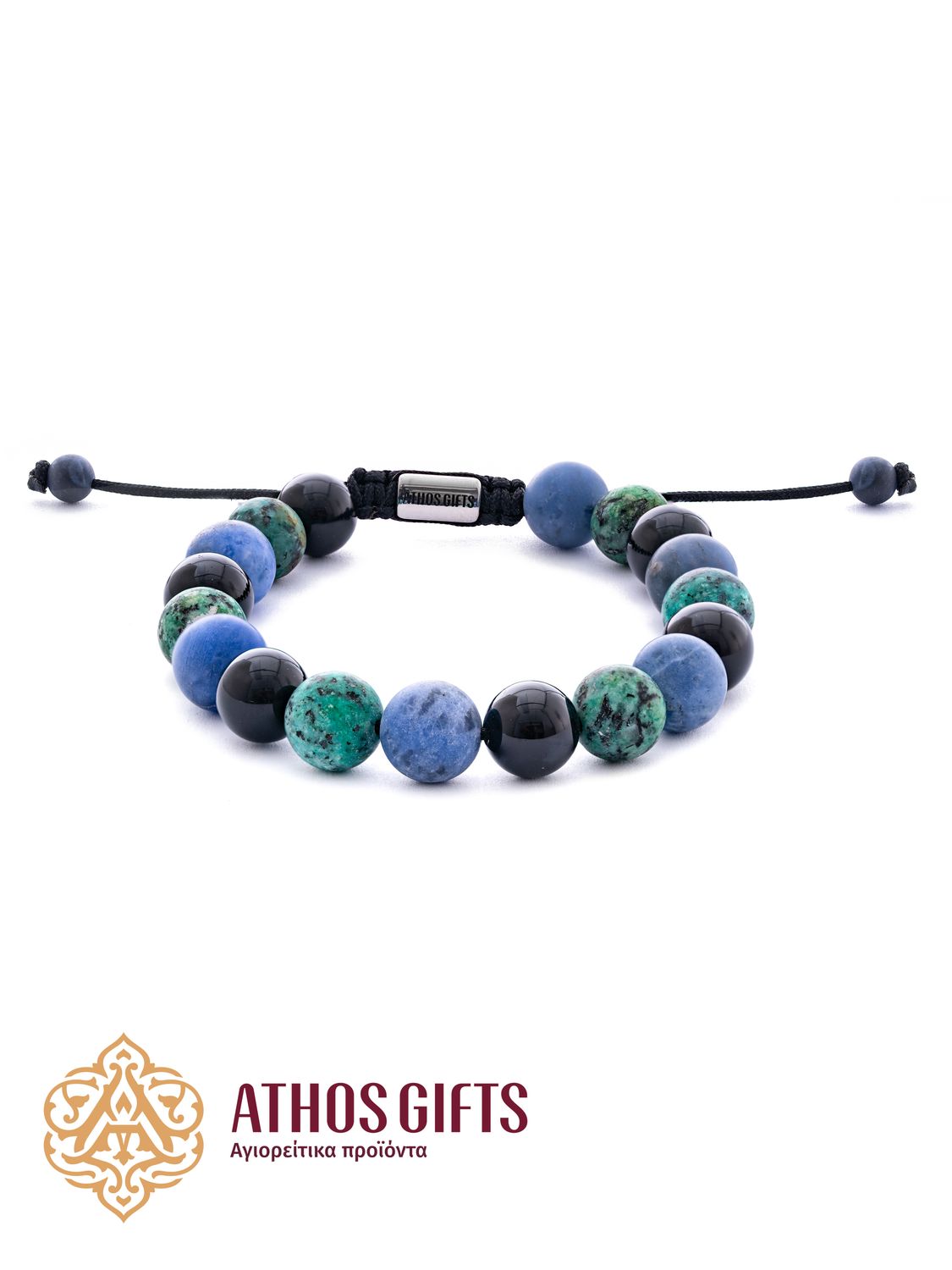 Handmade bracelet made of turquoise, onyx, and sodalite.