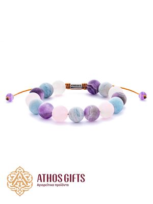 Handmade bracelet made of amethyst, quartz, and aquamarine