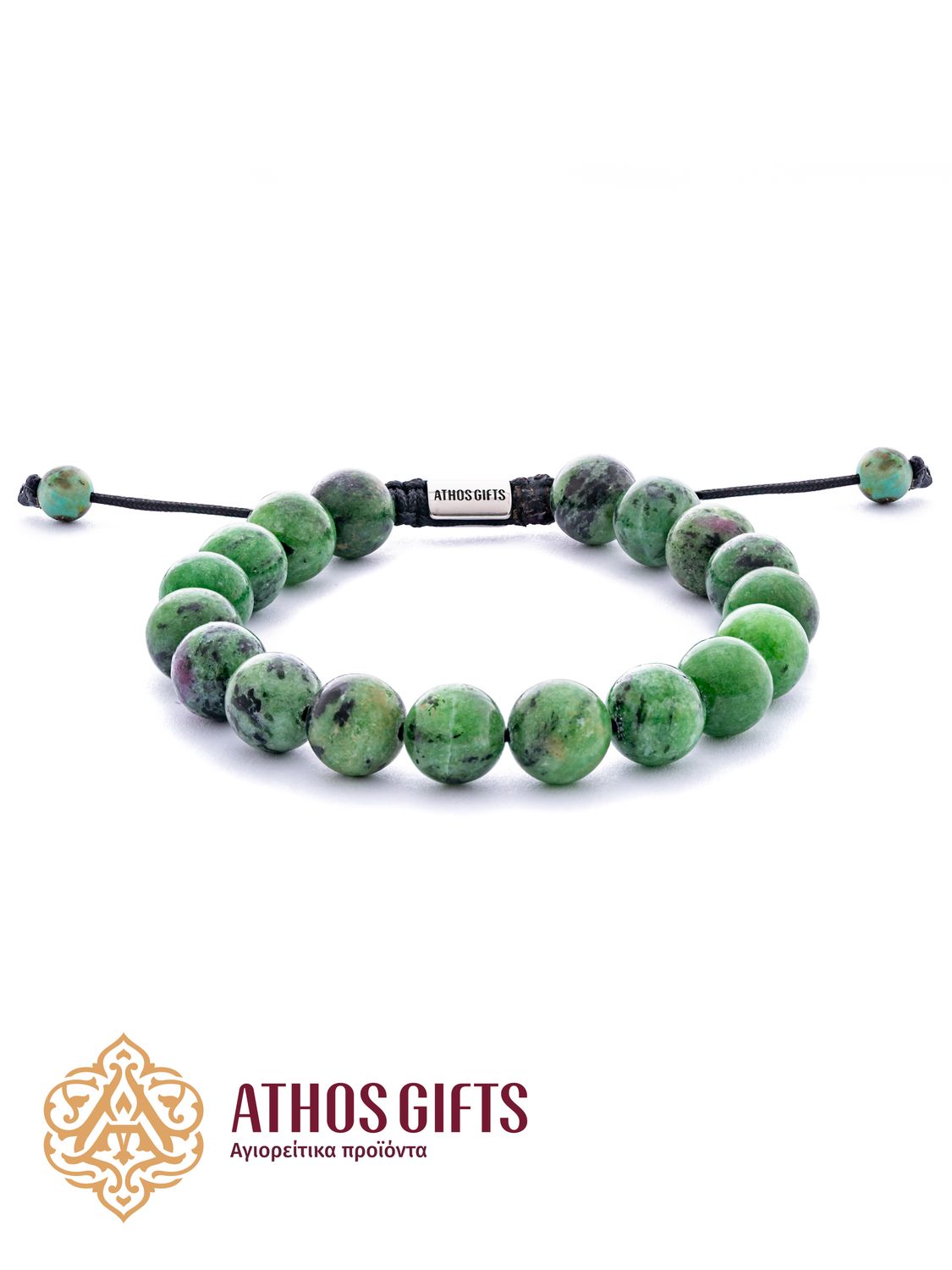 Ручно рађена наруквица од зоизита од природног камења високог квалитета на основи канапа