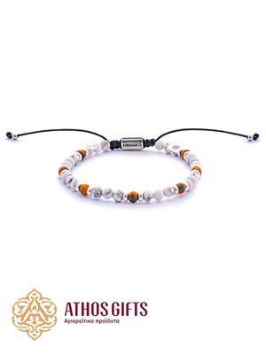Handmade bracelet made of natural howlite and tiger’s eye stones with silver