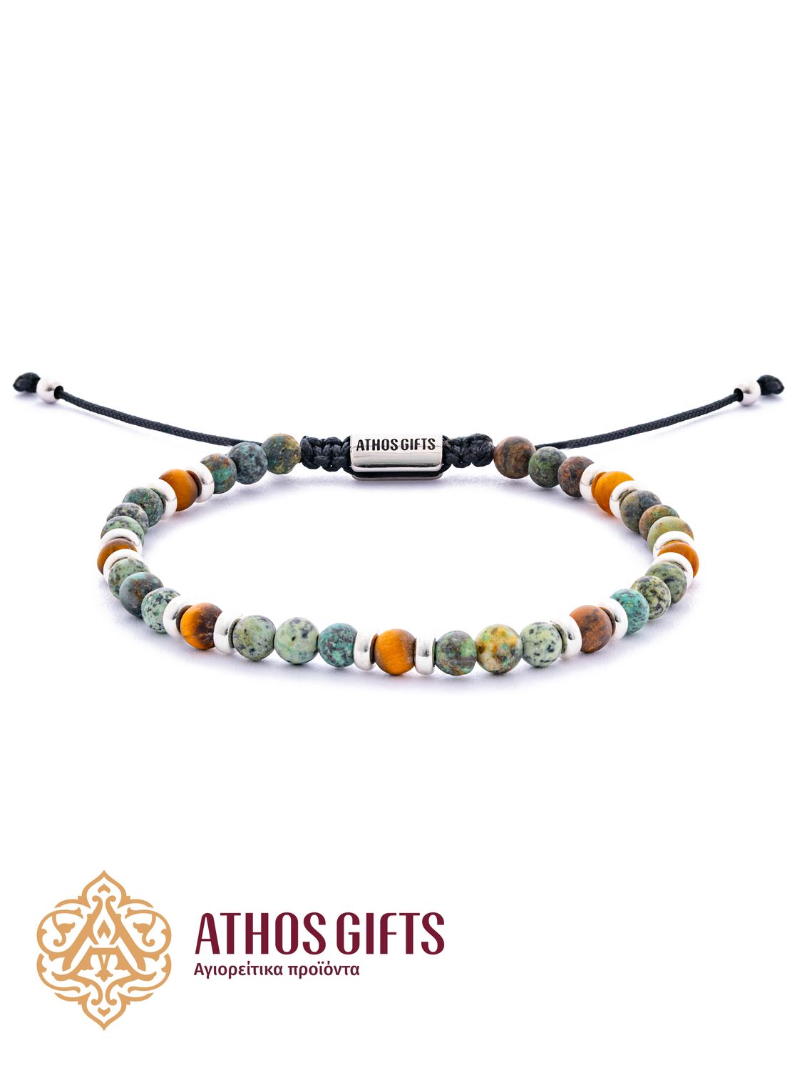 Bracelet made of turquoise and tiger’s eye with silver.