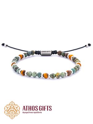 Bracelet made of turquoise and tiger’s eye with silver.