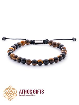 Handmade bracelet made of tiger’s eye and onyx.