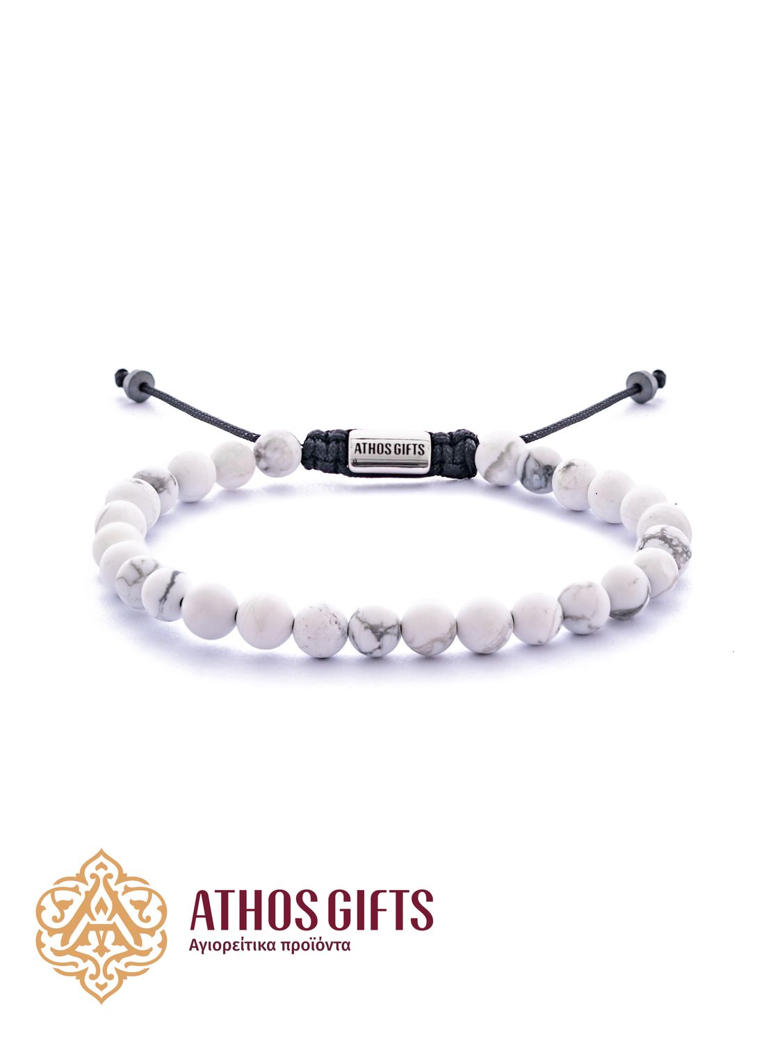 Handmade bracelet made of natural howlite stones on a cord base