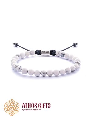 Handmade bracelet made of natural howlite stones on a cord base