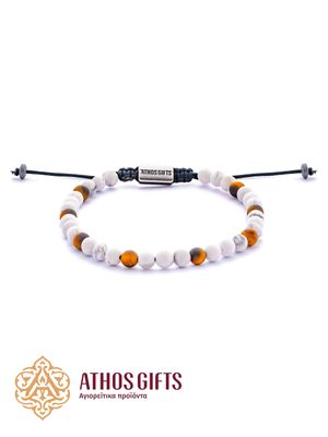 Handmade bracelet made of natural howlite and tiger’s eye stones