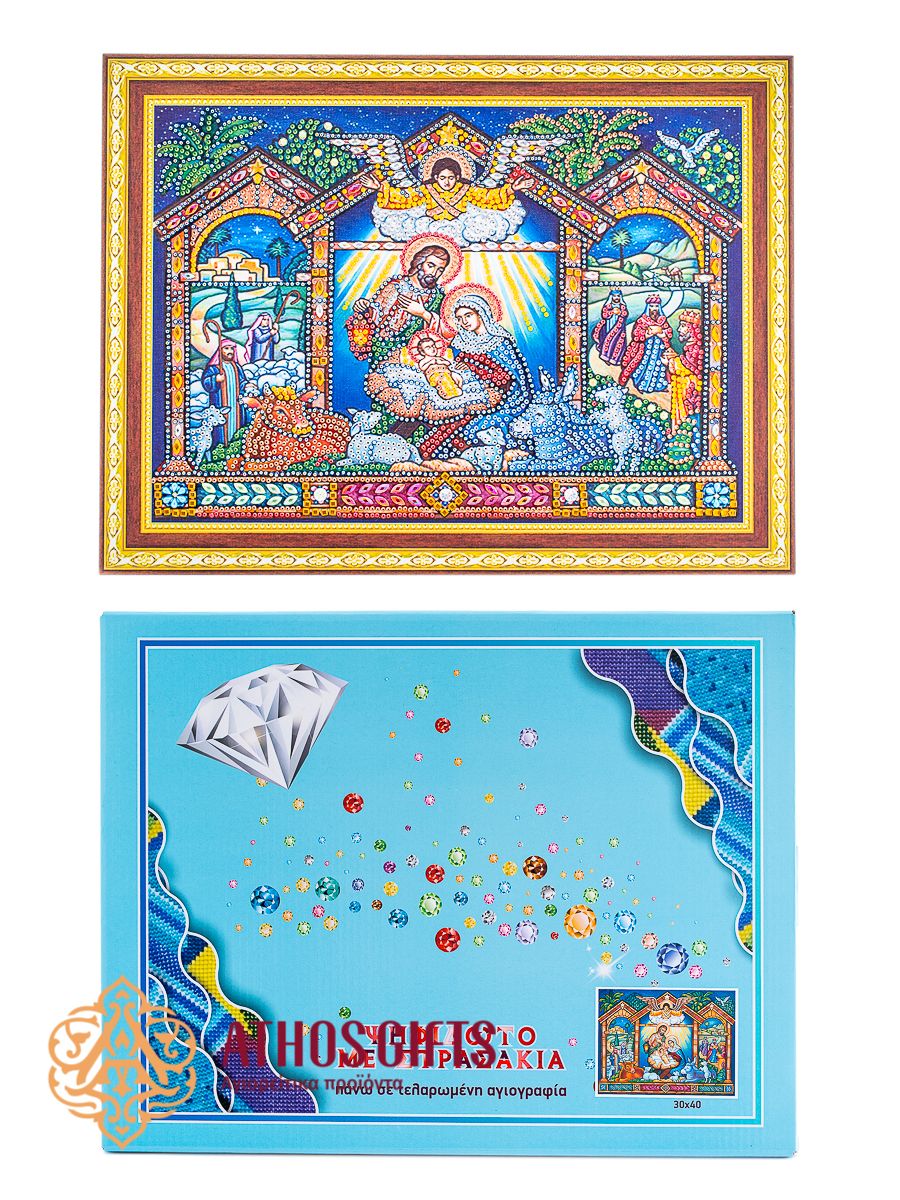 Diamond painting kit 30×40 cm with rhinestones, 16 different colors and sizes