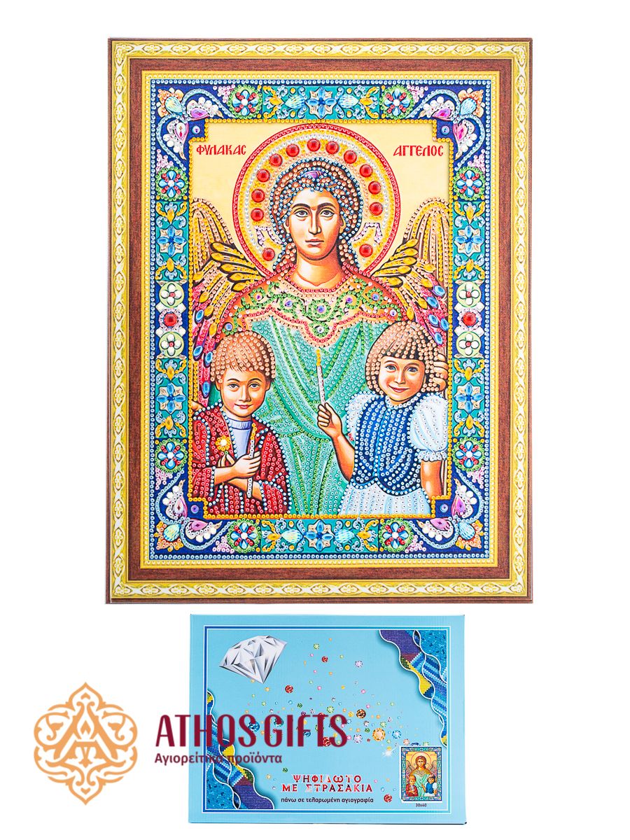 Diamond embroidery kit “Guardian Angel” 30×40 cm with rhinestones.