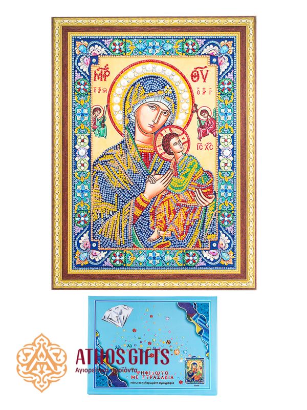 Set pentru broderie cu diamante „Atotmilostiva Ocrotitoare” 30x40 cm cu strasuri în 17 culori diferite.