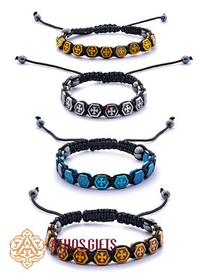 Woven cord bracelet with hematite beads and metal inserts