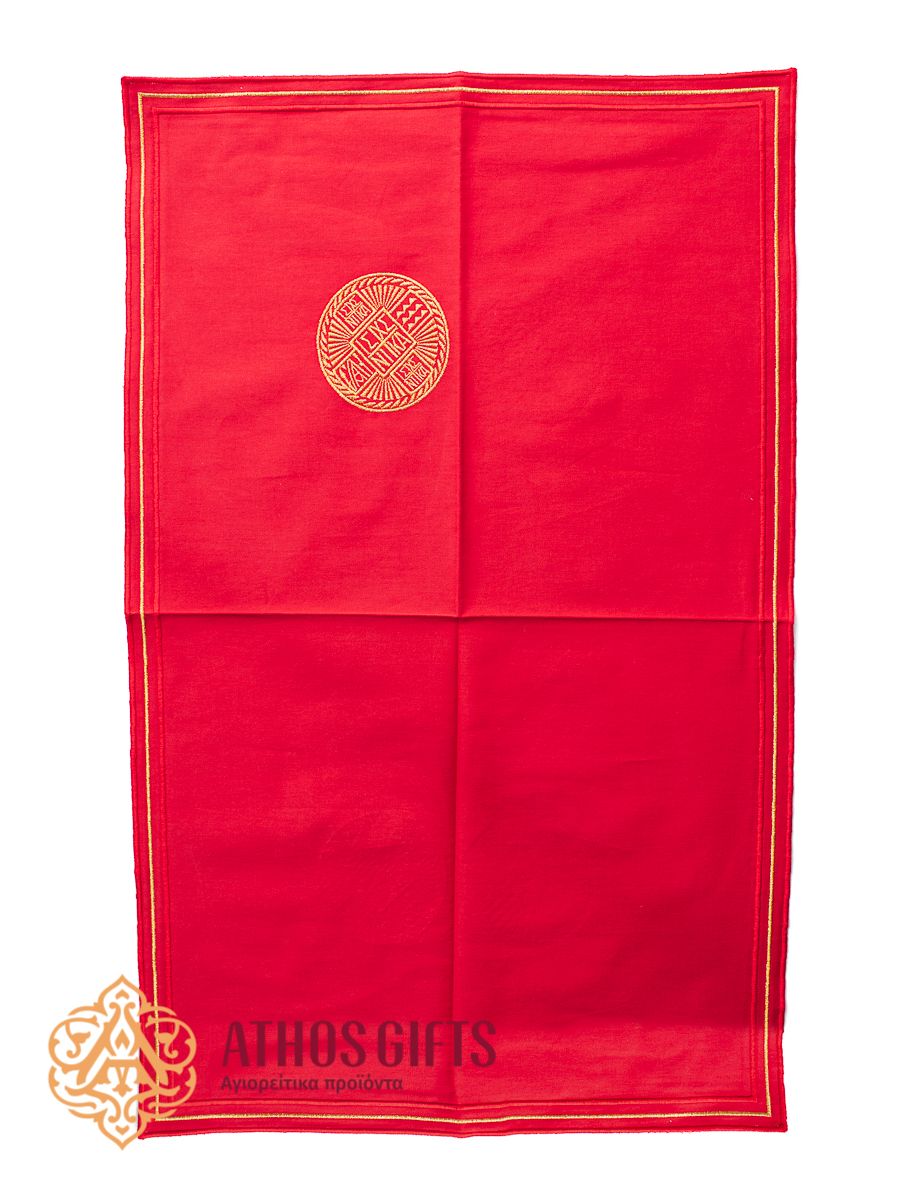 Cloth made of red cotton fabric with gold embroidery