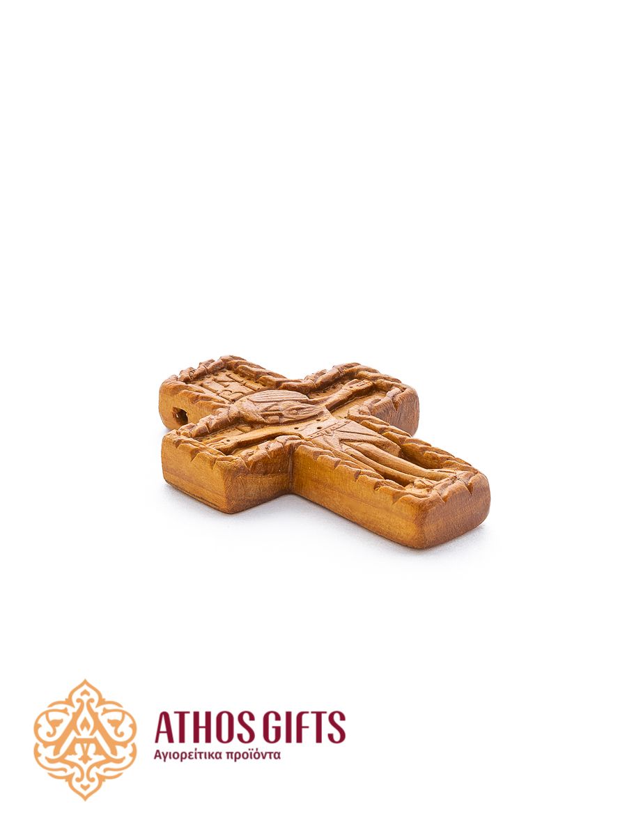 A carved wooden pectoral cross made by the monks of the Cell of Dositheou on Mount Athos.