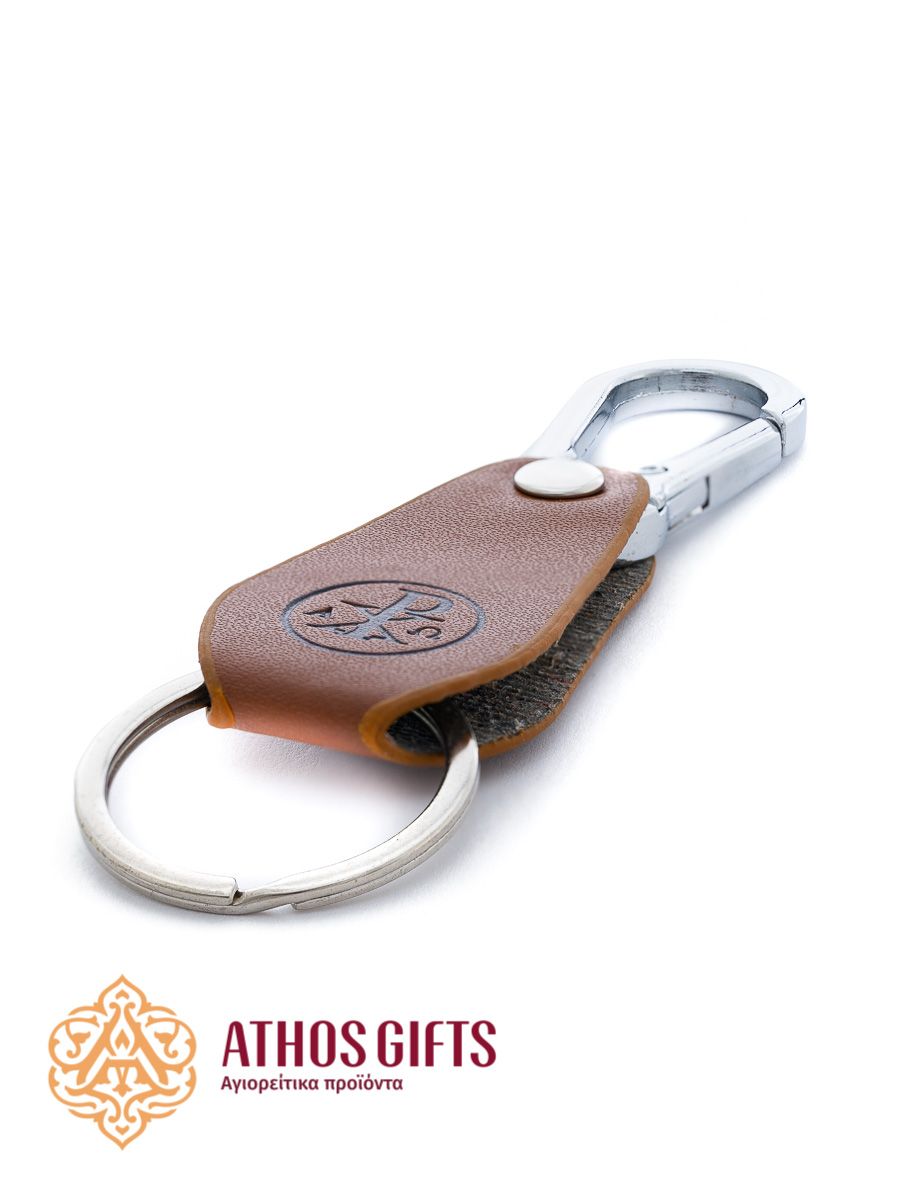Faux leather keychain with the Christogram “ΧΡ ΑΩ”.