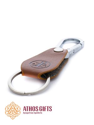 Faux leather keychain with the Christogram “ΧΡ ΑΩ”.