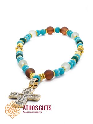 Prayer rope with a cross, made of turquoise and 33 beads.