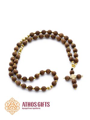 Wooden prayer rope with 50 beads and a cross.