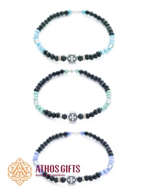 Bracelet made of glass beads in various colors.