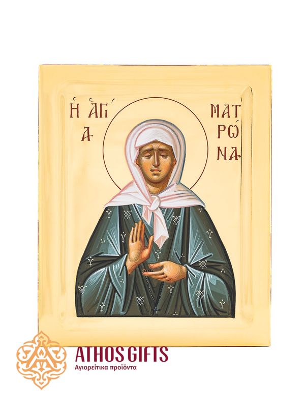 Icon of Saint Matrona, crafted on natural linden wood using the water gilding technique